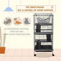Metal Small Animal Cage Rolling Big Ferret Cage, Chinchilla Cage, Sugar Glider Cage, with Hammock & 4 Tiers, Removable T