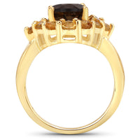 4.00 Carat Genuine Smoky Quartz and Citrine .925 Sterling Silver Ring