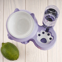 Double Bowl Ceramic Pet Automatic Dog Water Bowl Stainless Steel Cat Bowl