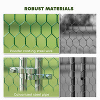 Metal Chicken Run w/ Waterproof & Anti-UV Cover, Feeding Door, Hanging Feeder, for 18-24 Chickens, 9.8 x 19.7 x 6.4