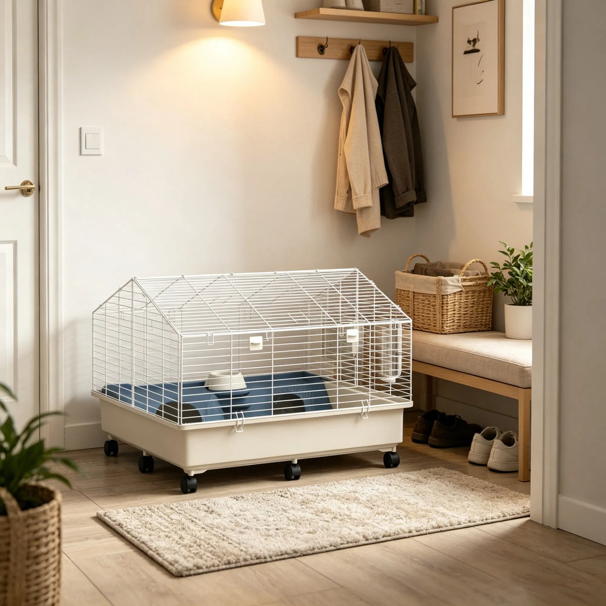 35"35"25" Rolling Small Animal Cage with Water Bottle Hay Feeder Food Dish for Rabbits Hedgehogs Guinea Pigs