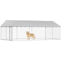 Heavy Duty Outdoor Dog Kennel With Waterproof Roof, 2 Secure Latches, Chain Link Dog Run For Backyard, 20' X 10' X 7'For