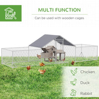 Chicken Run, 23' x 6.6' Metal Chicken Coop with Waterproof and Anti-UV Cover, Spire Roof, Door, for 12-14 Chickens, Duck