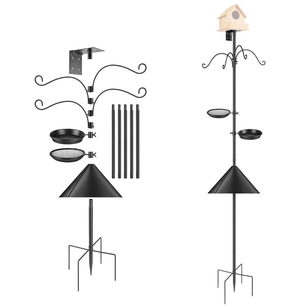 94Inch Squirrel Proof Bird Feeder Pole Heavy-Duty Bird House Pole Outdoor Bird Feeding Station with 5 Adjustable Heights