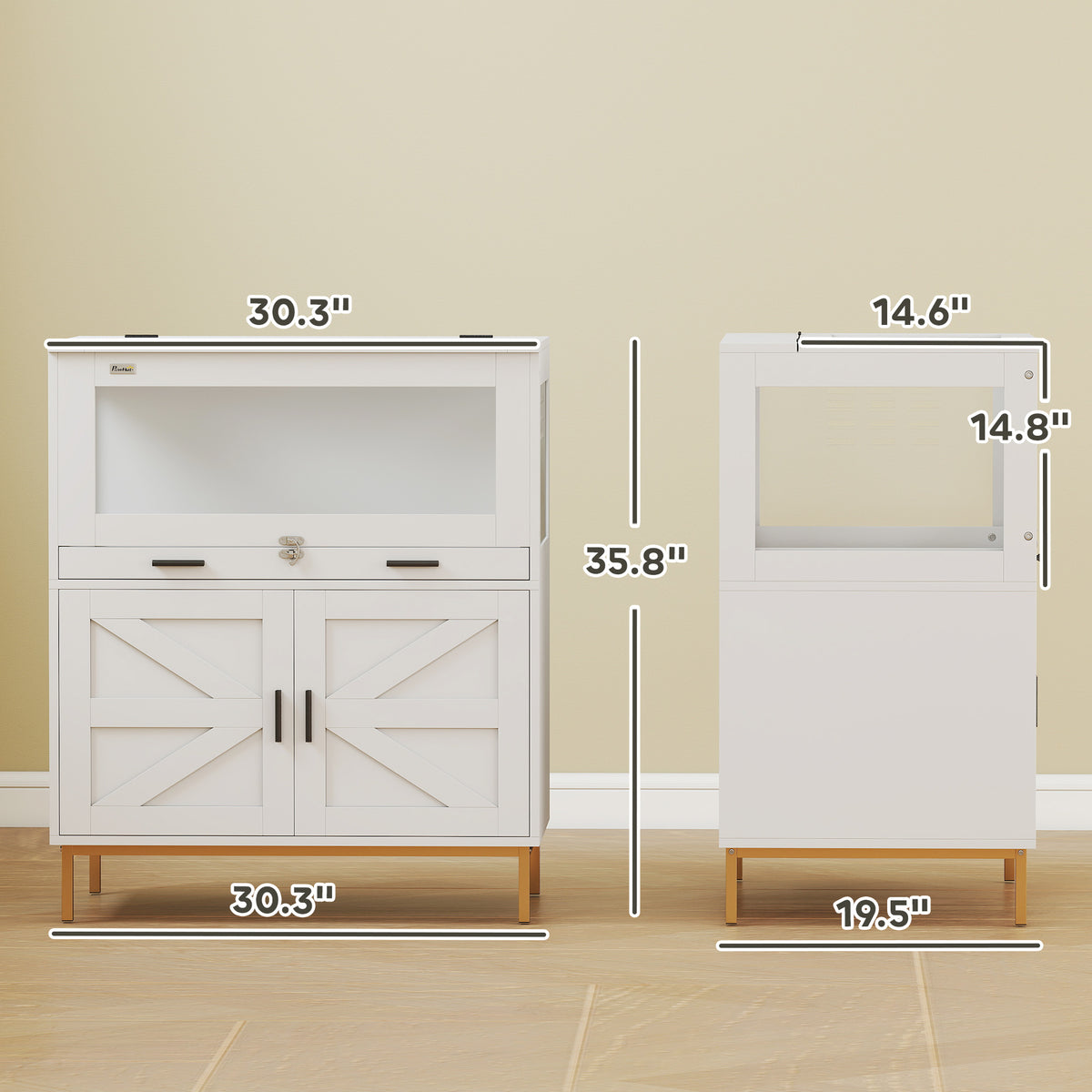 Hamster Cage with Storage Cabinet, Small Animal Cage with Pull Out Drawer and Acrylic Panels, 30" x 19.5" x 36"