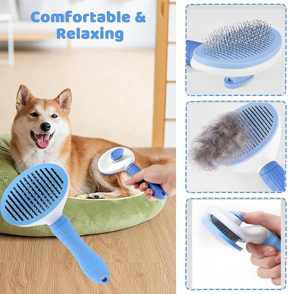 7pcs Pet Grooming Kit, Self-Cleaning Brush Shedding Kit With Nail Clipper, Flea Comb, Shampoo Bath Brush, Finger Toothbr