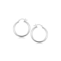 Sterling Silver Rhodium Plated Polished Look Hoop Earrings (25mm)