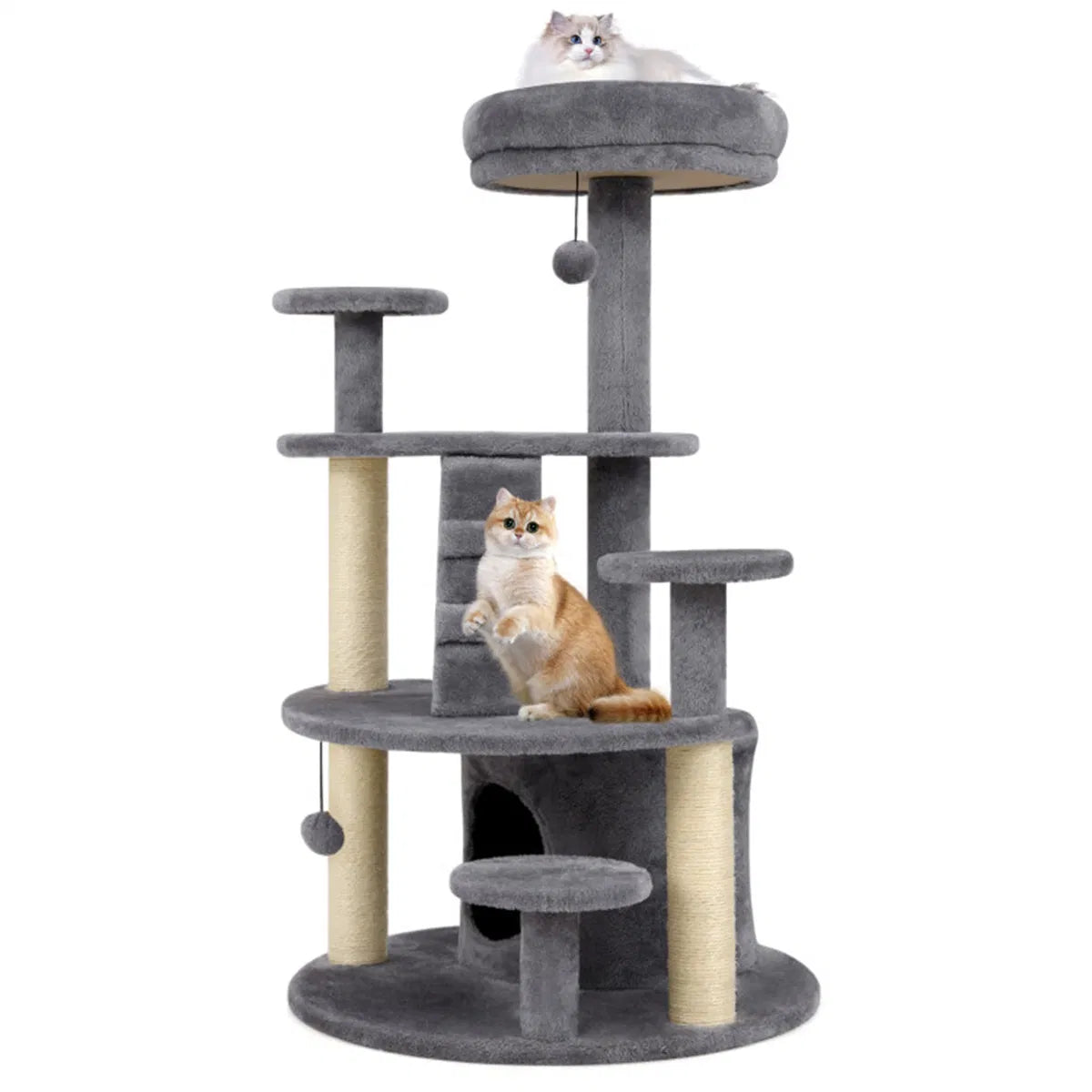 40" Multi-Level Cat Tree for Munchkin & Old Cats - Stable Wide Base, Soft Padded Perch + Large Condo (Gray)