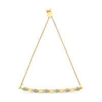 14K Yellow Gold Plated .925 Sterling Silver Diamond Accent Alternating Marquise Shape and Heart Links Bolo Bracelet (I-J Color, I3 Clarity) - Adjustable 6" to 9"