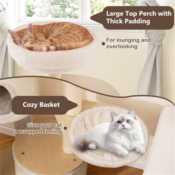 60 Inch Tall Wooden Cat Tree Multi-Level Cat Tower With Sisal Scratching Posts & Condos For Indoor Cats, Natural