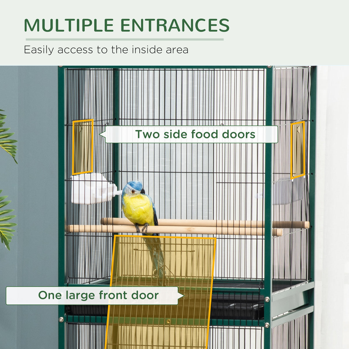Large Bird Cage with 1.7 ft. Width for Wingspan, Bird Aviary Indoor with Multi-Door Design, Fit for a Canary, Finch, Con