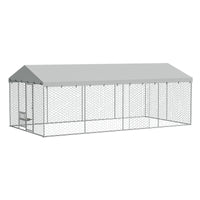 20x10 FT Large Outdoor Dog Kennel with Canopy, Heavy Duty Galvanized Steel Frame, Waterproof Cover, Built-in Elevated Fe