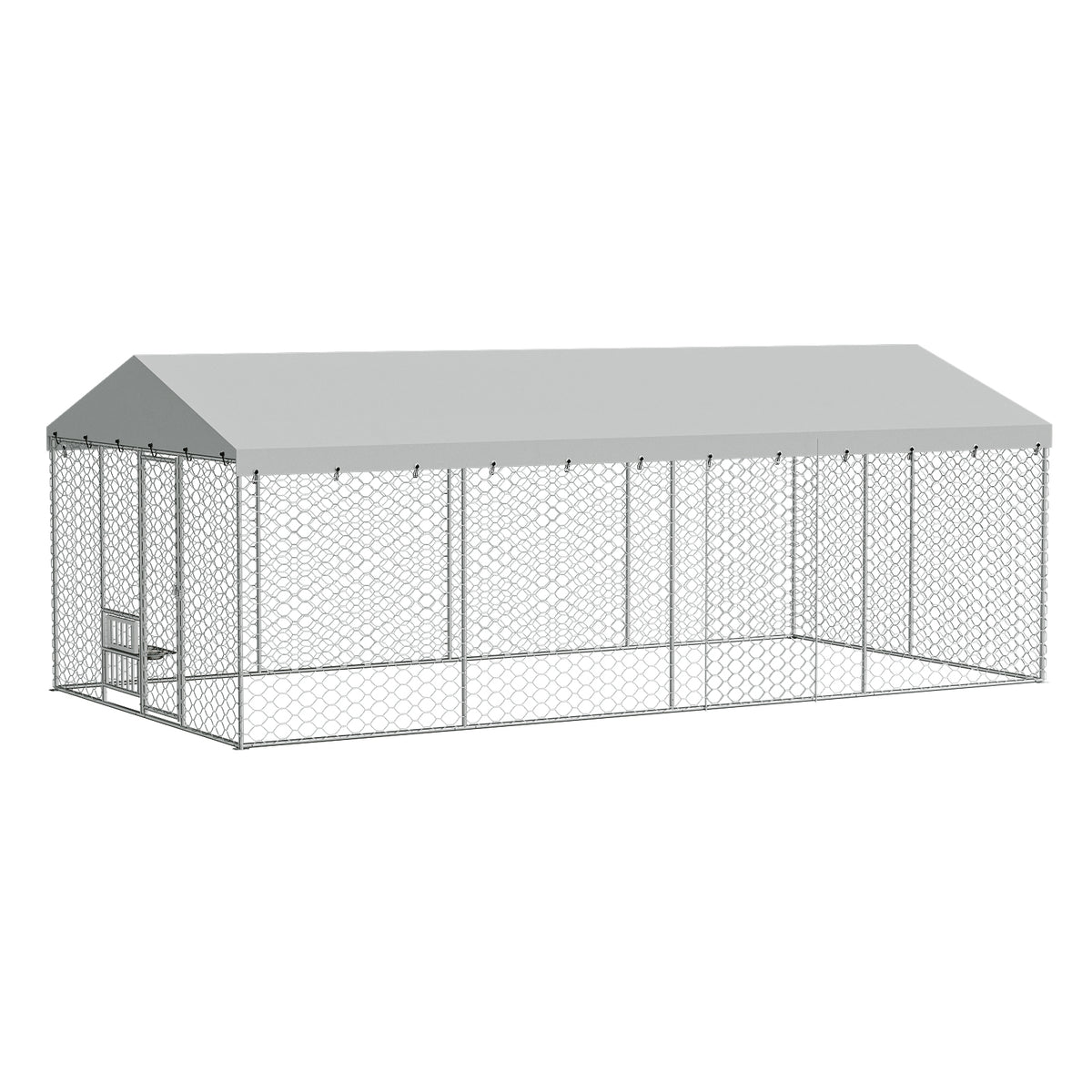 20x10 FT Large Outdoor Dog Kennel with Canopy, Heavy Duty Galvanized Steel Frame, Waterproof Cover, Built-in Elevated Fe