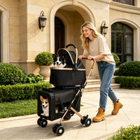 Double Pet Stroller for Dogs and Cats, Foldable Frame, 3-in-1 Convertible Carrier/Tote, Shockproof Wheels, Brake System,