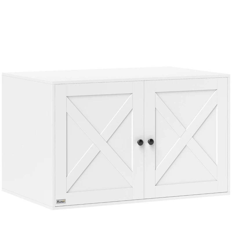 PawHut Cat Litter Box Enclosure With Barn Door, Cat Hole, White