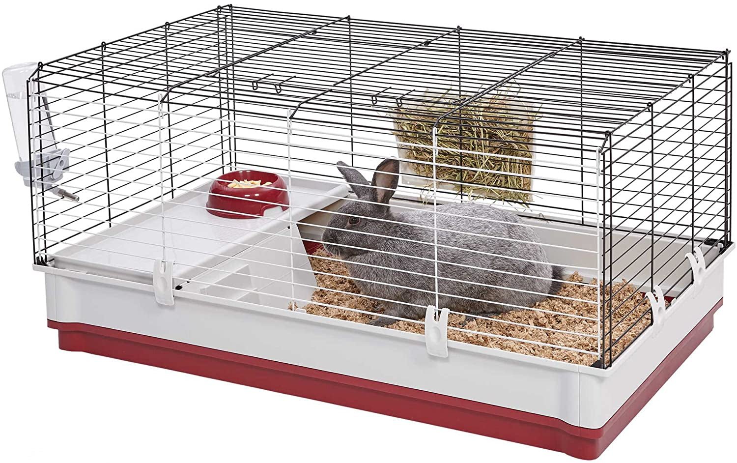 158 Wabbitat Deluxe Rabbit Home, Rabbit Cage, 39.5 L X 23.75 W X 19.75 H Inch, Maroon/White - BIG FRENCHIES