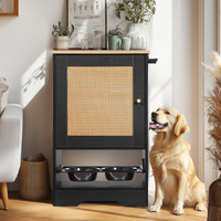 Feeding Station With 1 Storage Cabinets, Pet Feeding Station With 2 Elevated Dog Bowls, Side Hooks, Anti-tip Kit, Hidden