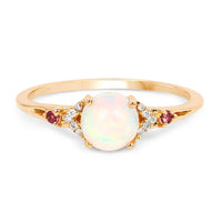 0.57 Carat Genuine Opal Ethiopian, Pink Tourmaline & White Diamond 14K Yellow Gold Ring