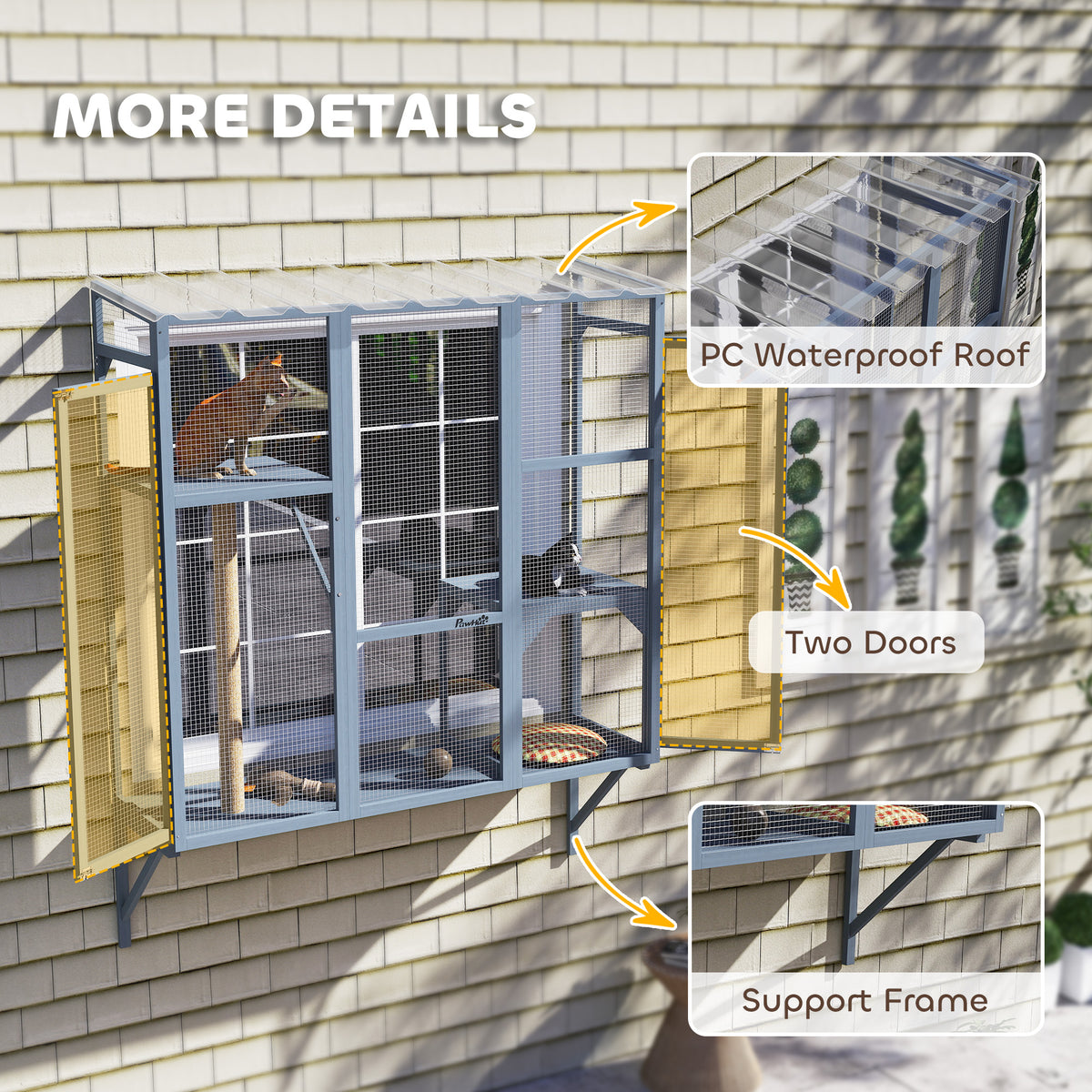 Catio Outdoor, Window Catio For 2-3 Large Indoor Cats W 2 Jumping Platforms, Scratching Post, For Playing, Napping