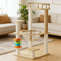 32.2" Modern Cat Tower, Wood Cat Tree Tower for Indoor Cats, Cat Treewith Sisal-Covered Scratching Posts and Top Perch, 