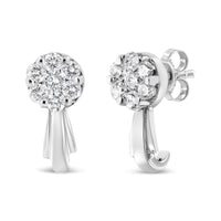14K White Gold 3/4 Cttw Diamond Floral Cluster Drop and Dangle Stud Earrings (H-I Color, I1-I2 Clarity)