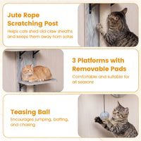 Door Hanging Cat Tree 5-Level Height Adjustable 4-Tier Climber No-Drill for Apartment Grey