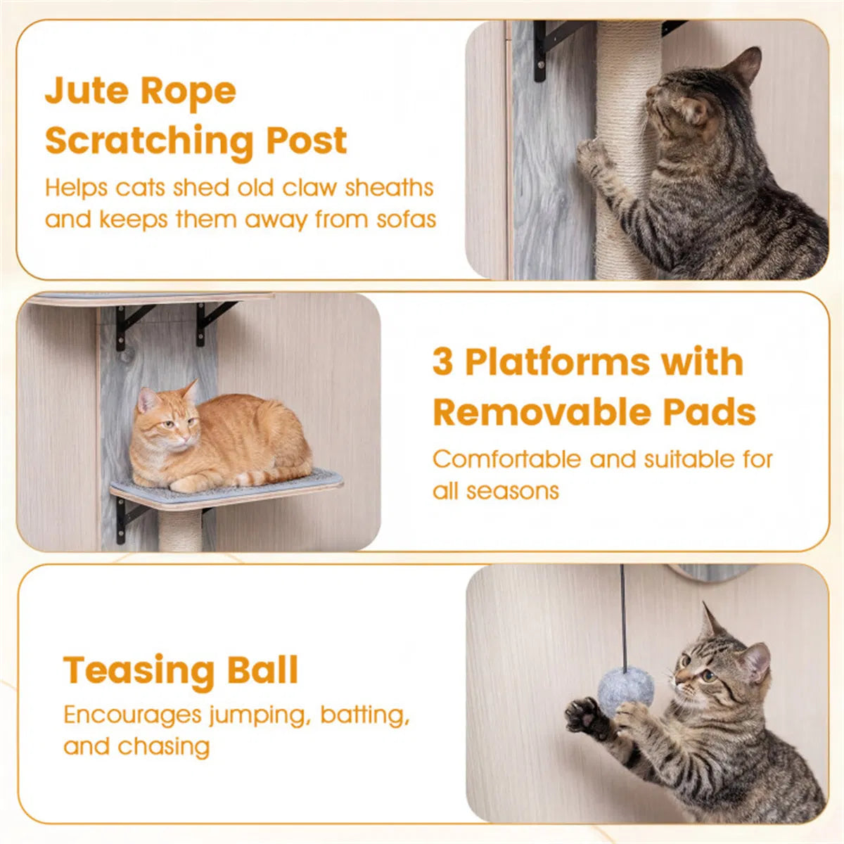 Door Hanging Cat Tree 5-Level Height Adjustable 4-Tier Climber No-Drill for Apartment Grey