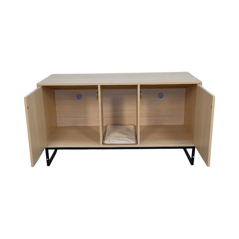 Modern Wooden Cat House with Scratching Mat - 47.64" x 21.46" x 25.98", 76.4 lbs