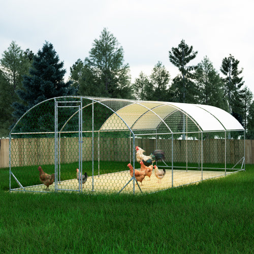 26x9x6Large Metal Chicken Coop,Walk-in Poultry Cage,Chicken Run With Waterproof Cover,Outdoor Backyard Farm,Chicken Rabb