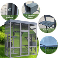 62.6" Wooden Outdoor Catio for Cats, Large Cat Enclosure with Waterproof Roof, 2 Napping House, Platforms & Galvanized W
