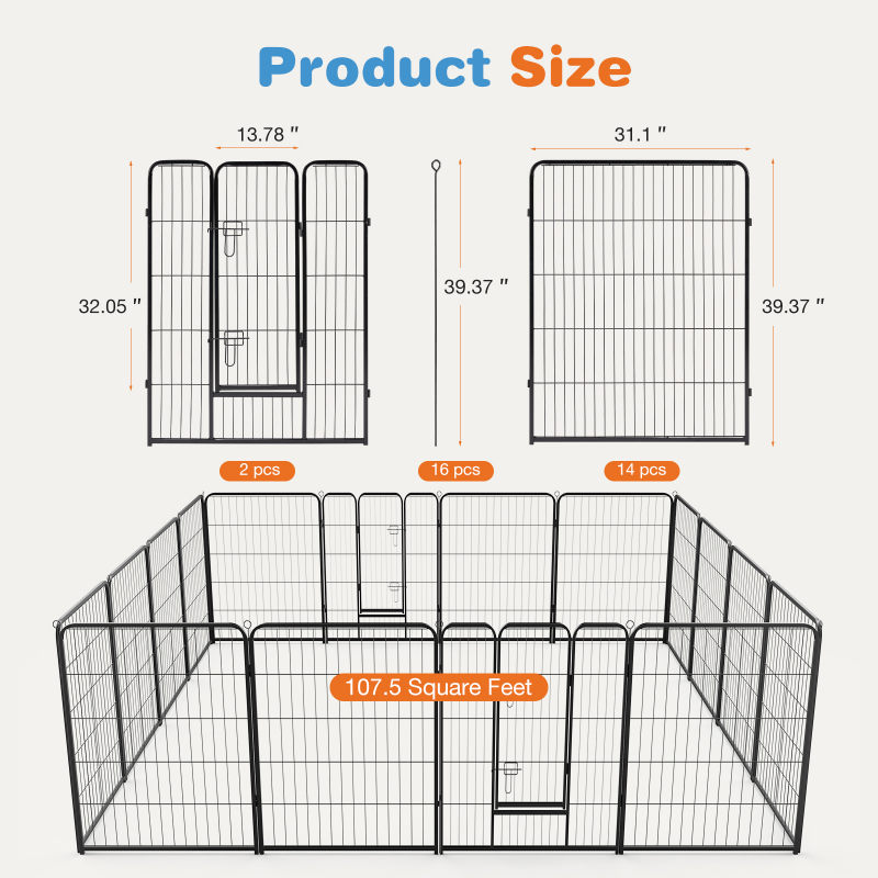 Dog Playpen Indoor Fence Height Metal Exercise Pen With Door Small Puppy Medium Large Dogs Animal Pet For Outdoor, Garde