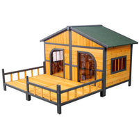 Wooden Large Dog House Outdoor Double XL Dog Kennel with Elevated Floor and Porch, Weatherproof Puppy Shelter for Small 