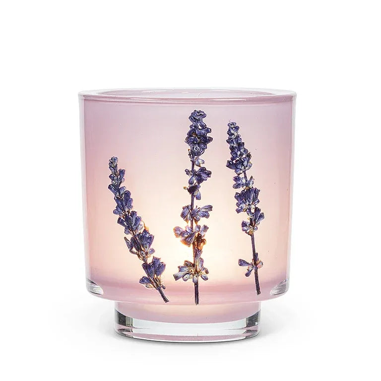 Frosted Glass Votive Candle Holder With Pressed Flowers Set of 4 - BIG FRENCHIES