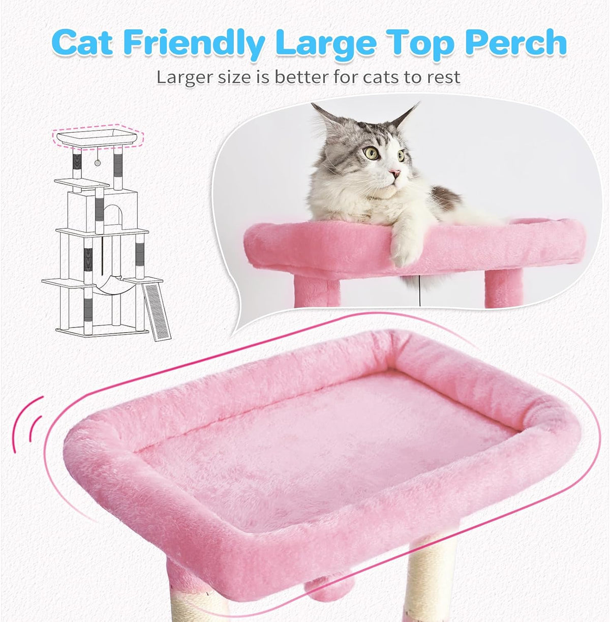 ABCPET 63-inch Multi-level Cat Climbing Frame, Indoor Cat Sisal Scratch Post, Cat Bed, Hammock, Hanging Ball, Extension 