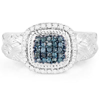 0.28 Carat Genuine Blue Diamond and White Diamond .925 Sterling Silver Ring
