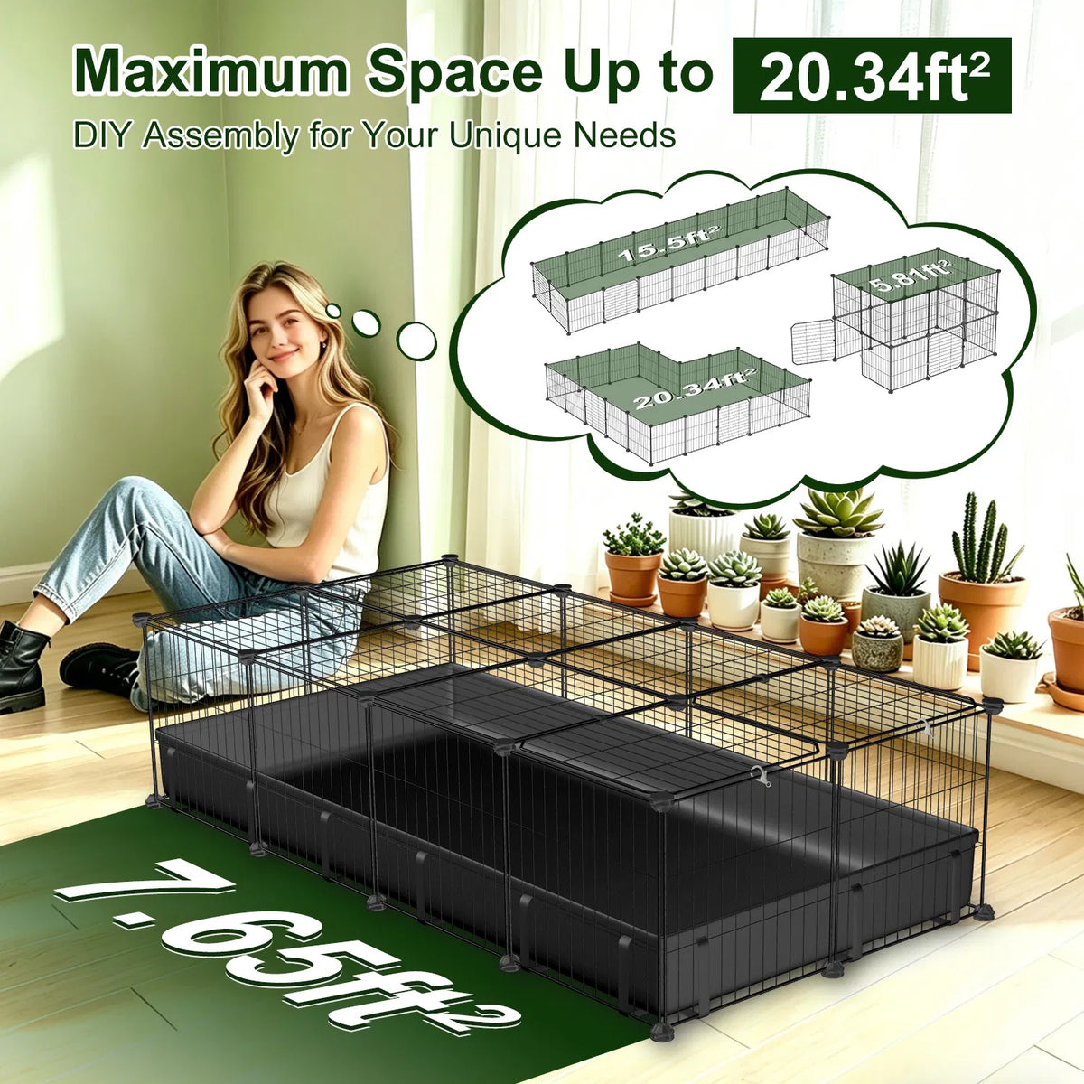 47x24x12" Guinea Pig Cage Small Animal Playpen DIY Metal Pet Enclosure with 20 Panels Waterproof Floor Mat for Hedgehogs