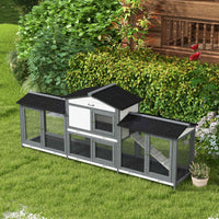 90.5" Wooden Rabbit Hutch Bunny Cage Pet Playpen House Enclosure with Double Side Run Boxes, No Leak Tray, Ramp, for Rab