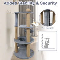 47" Cat Tower with Scratching Posts - Multi-Level Cat Tree for Relax & Play, Light Grey