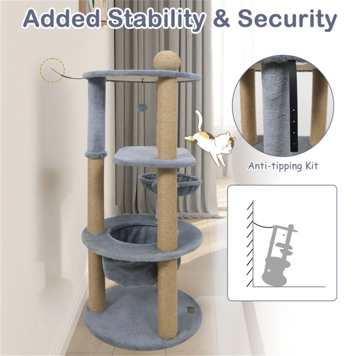 47" Cat Tower with Scratching Posts - Multi-Level Cat Tree for Relax & Play, Light Grey