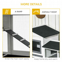 62" Rabbit Hutch, Wooden Bunny Hutch, Guinea Pig Cage, Small Animal Enclosure with Run Area, Removable Tray, Asphalt Roo