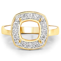 0.48 Carat Genuine White Diamond 14K Yellow Gold Semi Mount Ring - holds 8x8mm Cushion Gemstone