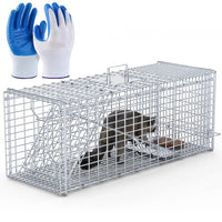 Live Animal Trap Cage 37x14x15in Folding Catch And Release Humane Cat Trap Galvanized Iron For Raccoons Foxes Coyotes St