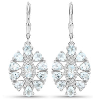2.93 Carat Genuine Aquamarine and White Topaz .925 Sterling Silver Earrings
