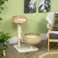 Elevated Cat Bed With Sisal Scratching Post For Indoor Kitties, Modern Cat Tree With Cute Basket Design, Small Cat Tree 