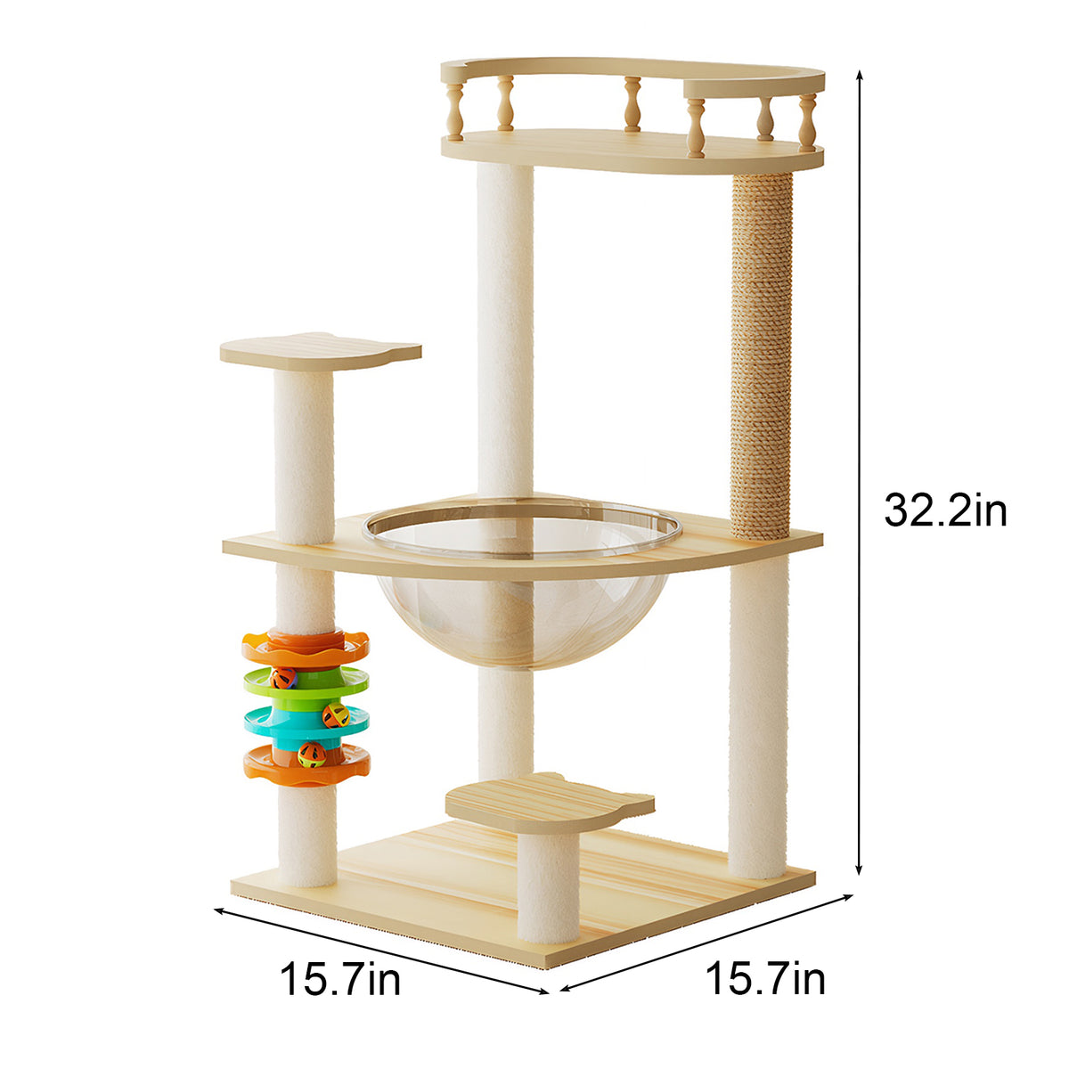 32.2" Modern Cat Tower, Wood Cat Tree Tower for Indoor Cats, Cat Treewith Sisal-Covered Scratching Posts and Top Perch, 