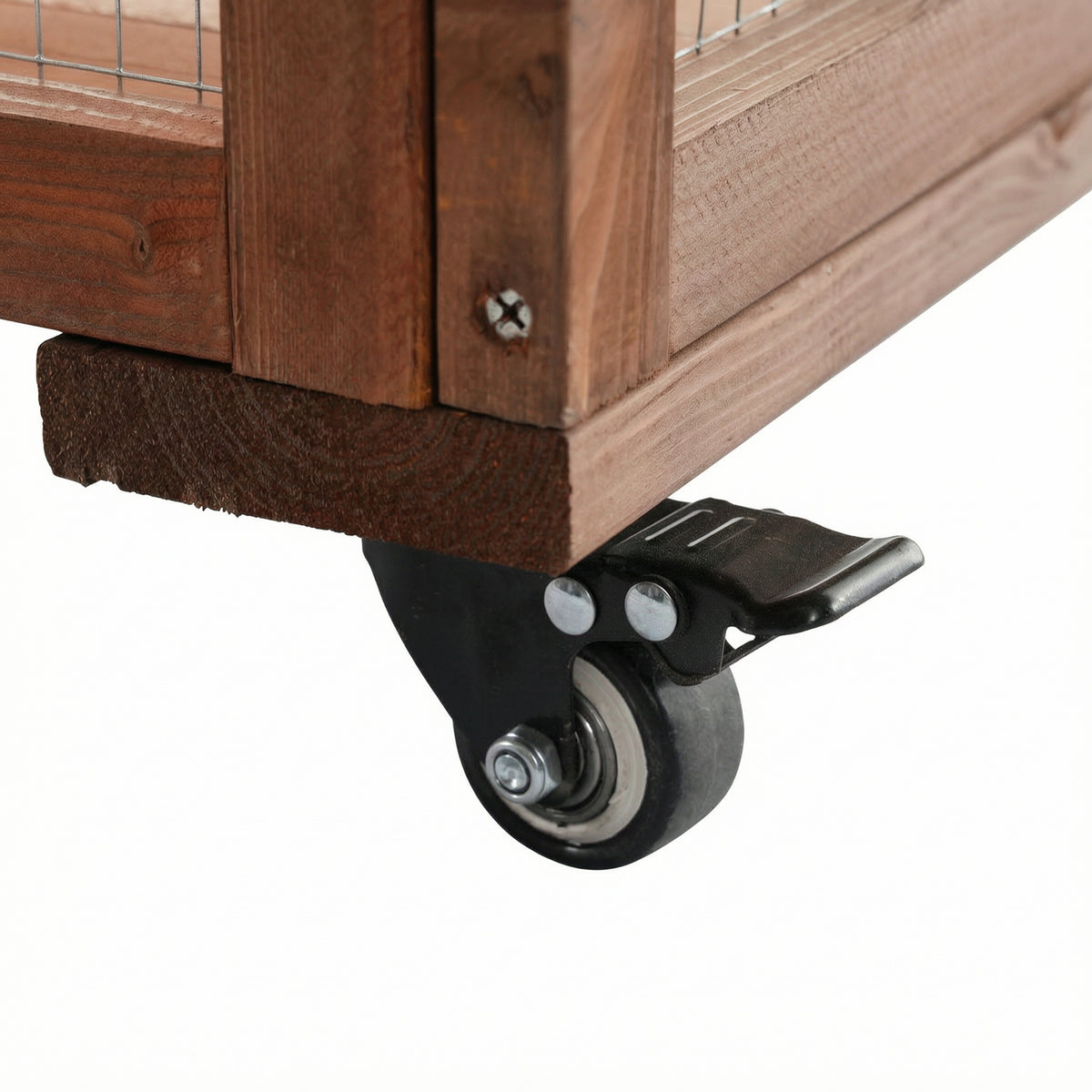 Large 2-Tier Outdoor Wooden Cat Enclosure on Lockable Wheels, Solid Fir Cat Cage with Multi-Level Platforms & Resting Ho