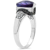3.71 Carat Genuine Amethyst, Black Diamond & White Diamond .925 Sterling Silver Ring