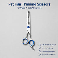 Pet Grooming Scissors Kit, 4 In 1 Professional Stainless Steel Dog Cat Grooming Shears Set, Straight & Curved & Thinning