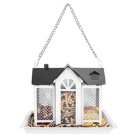 1Pc Metal Hanging Bird Feeder House Classic Barn Bird Feeder House Iron Hanging Outdoor Feeder With Visible Window And L