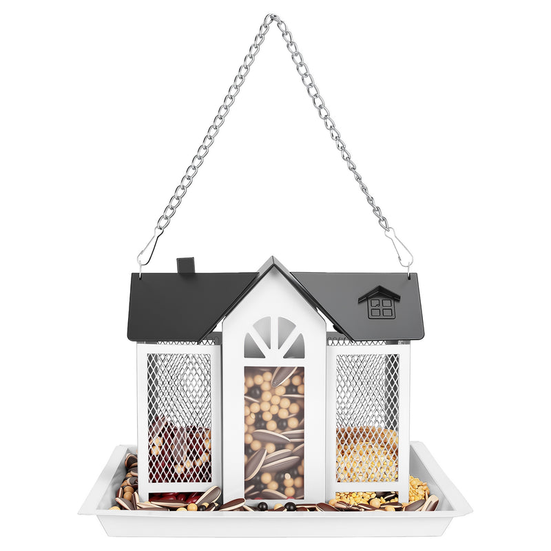 1Pc Metal Hanging Bird Feeder House Classic Barn Bird Feeder House Iron Hanging Outdoor Feeder With Visible Window And L